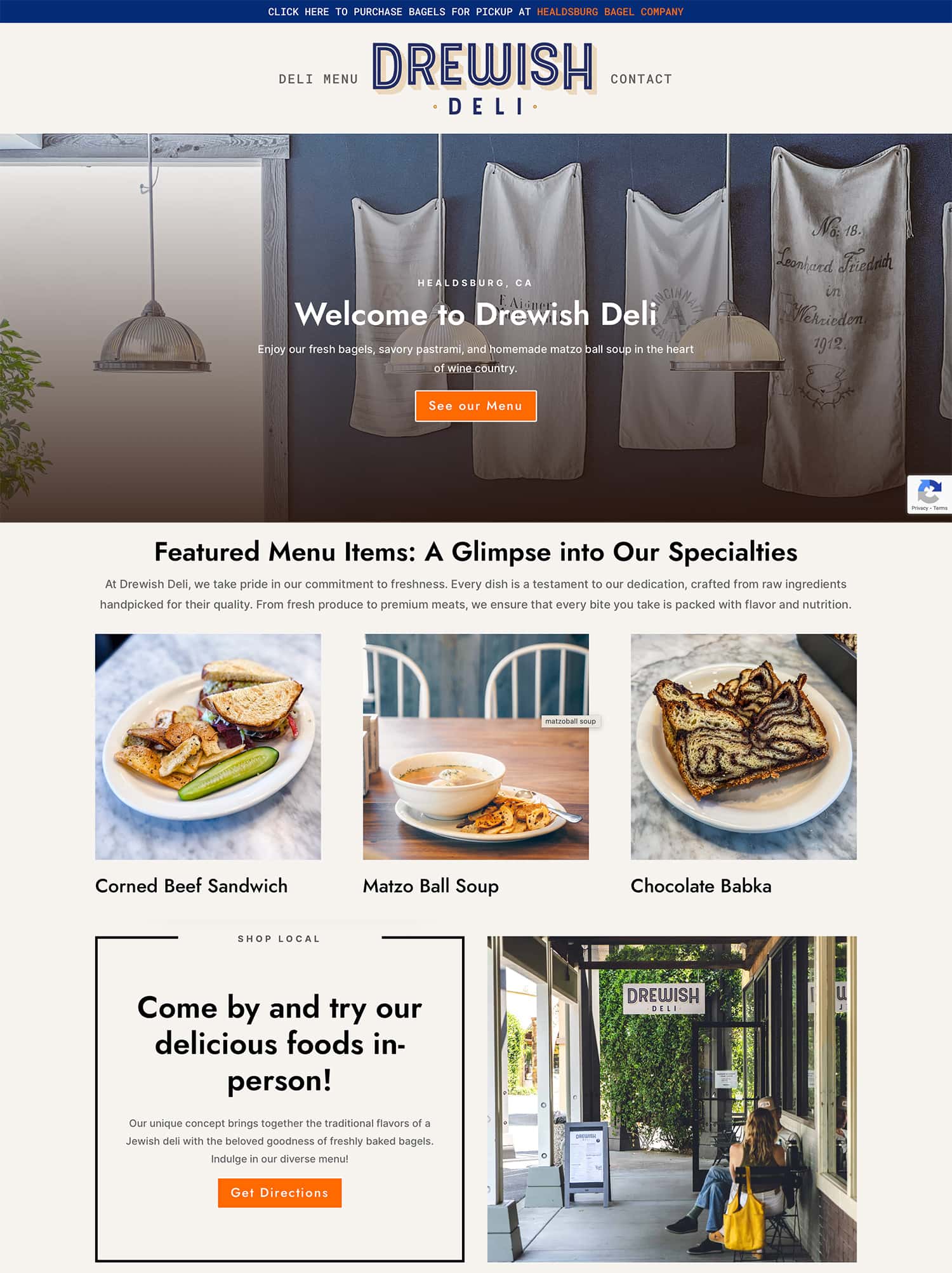 Vibrant and inviting design of the Drewish Deli website showcased in Limantour Design Studio's portfolio, highlighting our creative approach to crafting engaging, user-friendly food industry websites that capture the essence of the deli's unique culinary experience and brand identity.