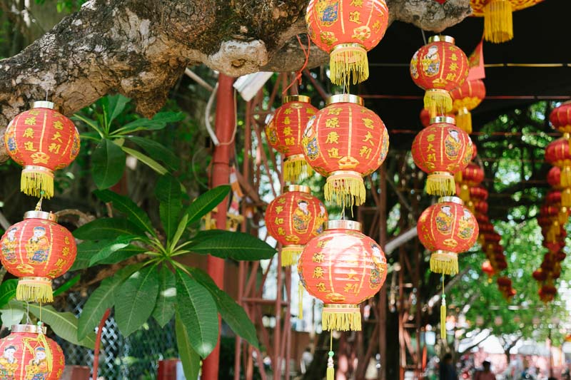 Hanging lanterns in a courtyard in Saigon Vietnam
