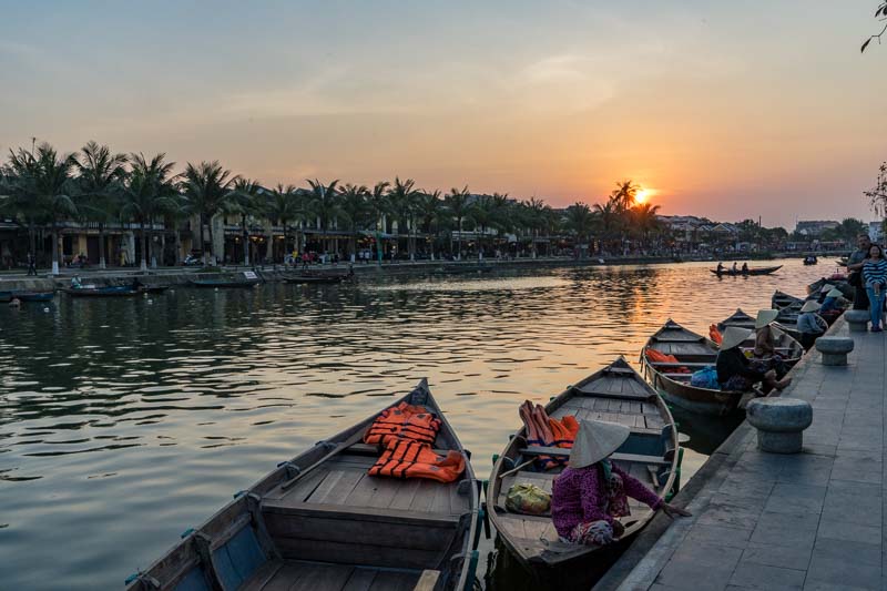A canal with boats for hire in Hoan Vietnam