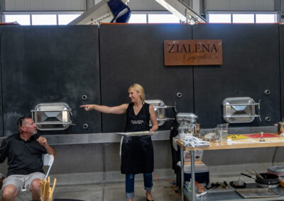 A woman running a ravioli workshop at Zialena wines for experience, Alexander valley